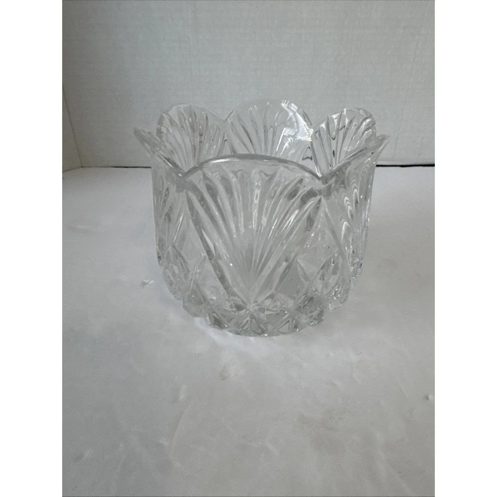 Heavy Clear Lead‎ Crystal Scalloped Bowl Vase Candle Holder 4.25